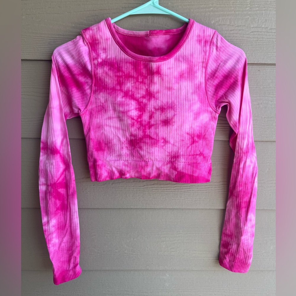Lululemon Ebb to Street Cropped Long Sleeve Hot Pink Tie Dye